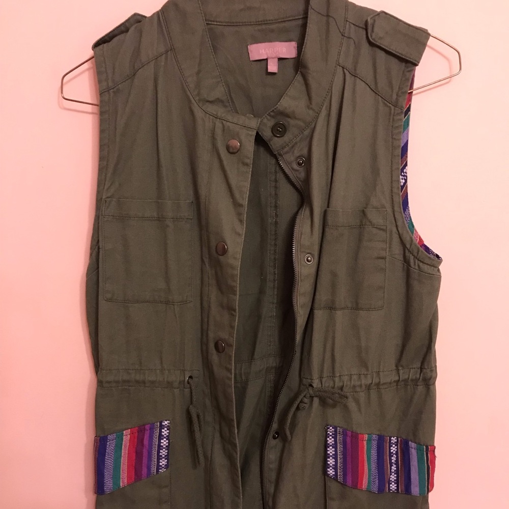 Green Army Vest with Rainbow Detail Pockets